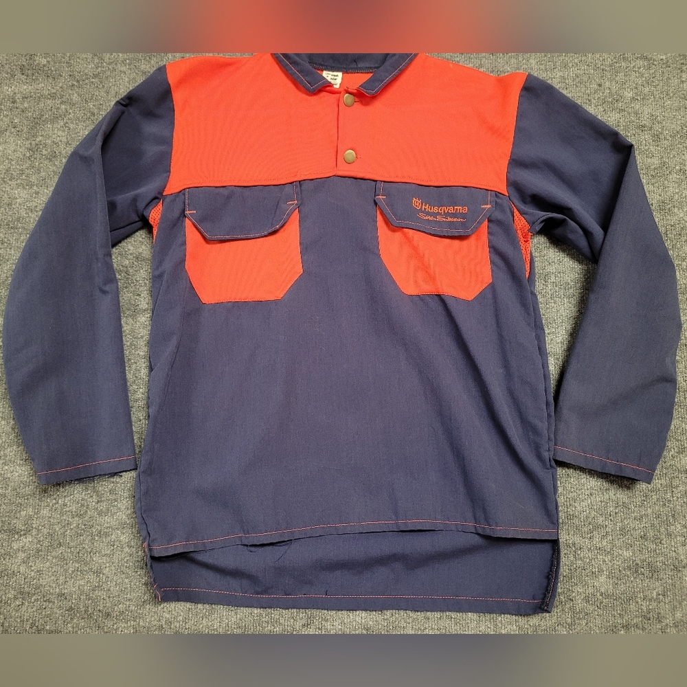 Husqvarna Chainsaws Red and Blue Long Sleeve Work Shirt